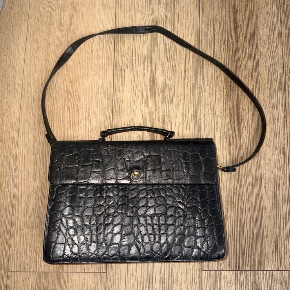 Jackson Vintage Faux Alligator Black Briefcase Messenger Laptop Bag